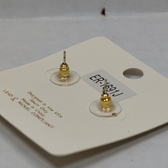 Euro Collection Four-Leaf Clover Stud Earrings Black Rhinestone Gold Tone Metal - Picture 10 of 11